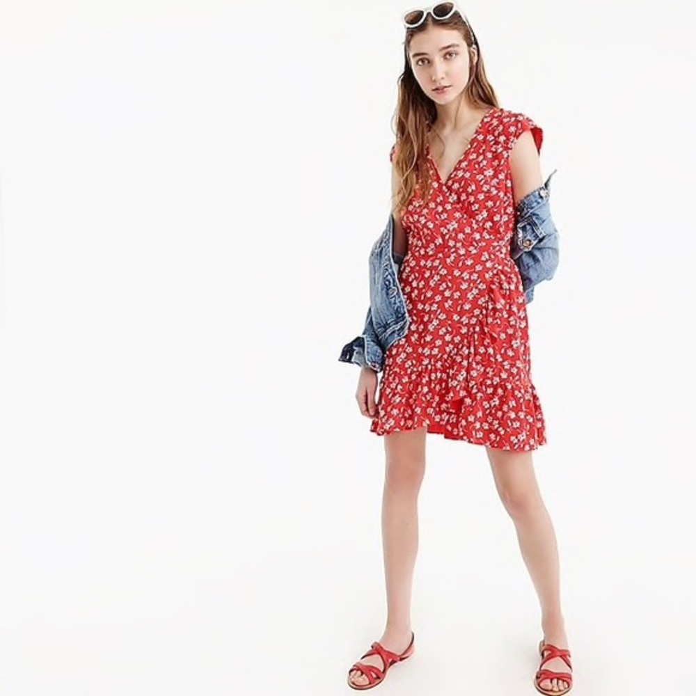 J.Crew Mercantile Faux-wrap Red Floral Mini Dress